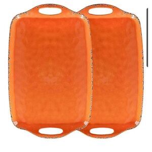 Serving trays/platters set of 2 Orange Melamine 19 x 12 by Zarocrus